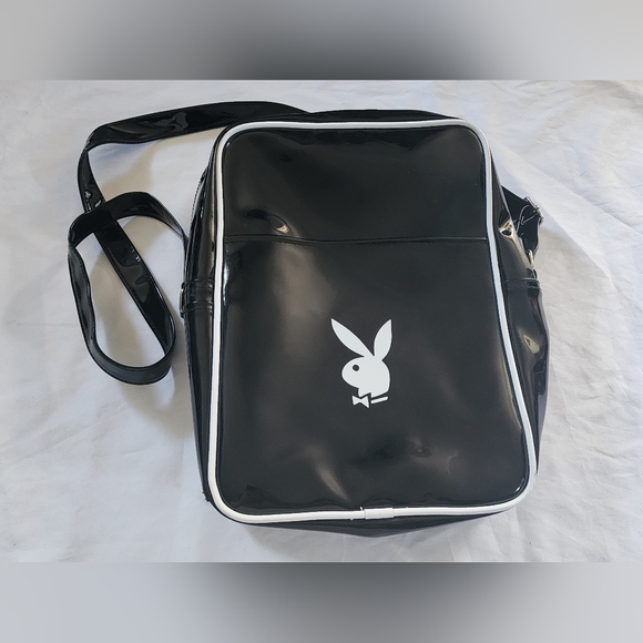 PLAYBOY Other - Playboy Black Vinyl Crossbody Bag with White Trim